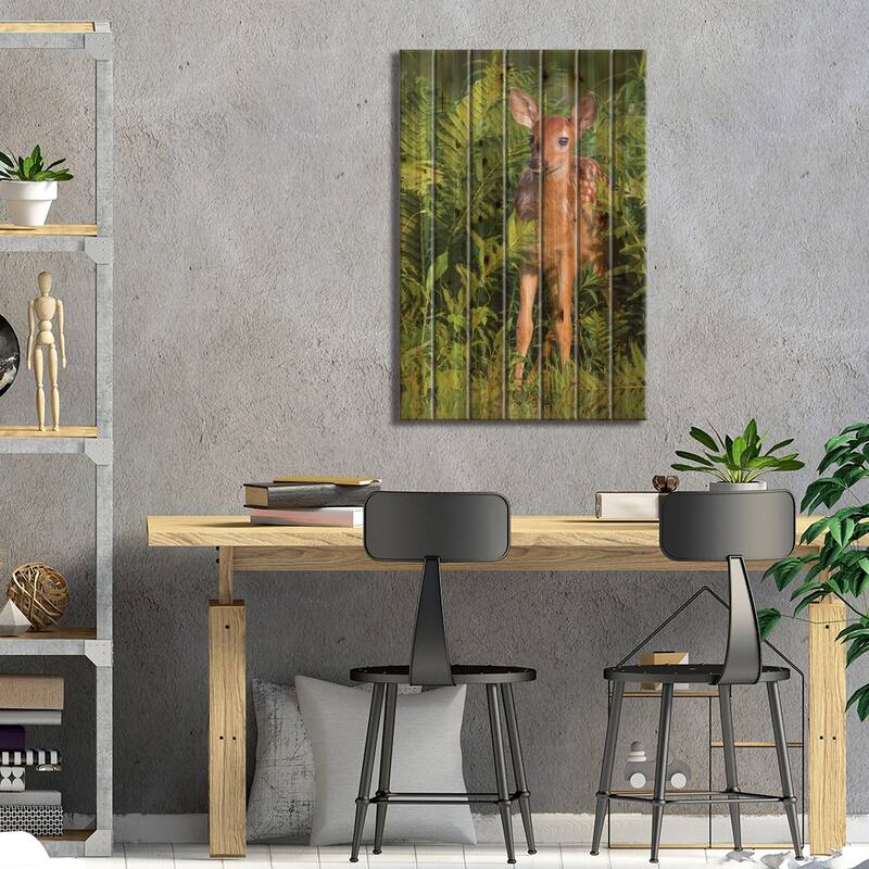 White-Tailed Deer Fawn Standing In Ferns, USA, Minnesota, Minnesota Wildlife Connection. Print On Wood by Jaynes Gallery