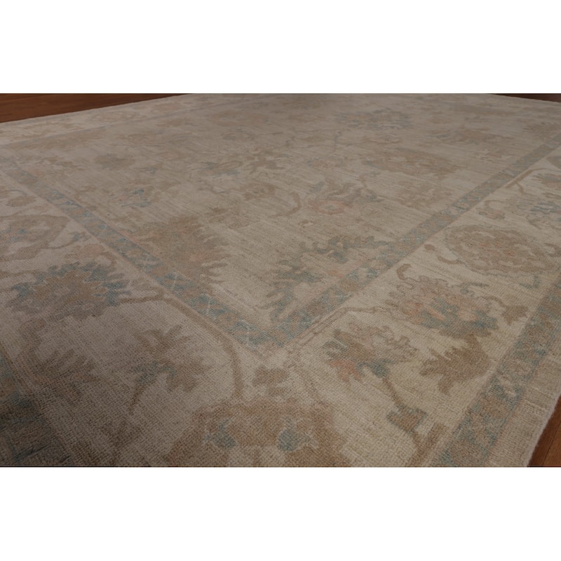 Beige Oushak Turkish Area Rug Handmade Vegetable Dye Wool Carpet - 8'1"x 10'3"