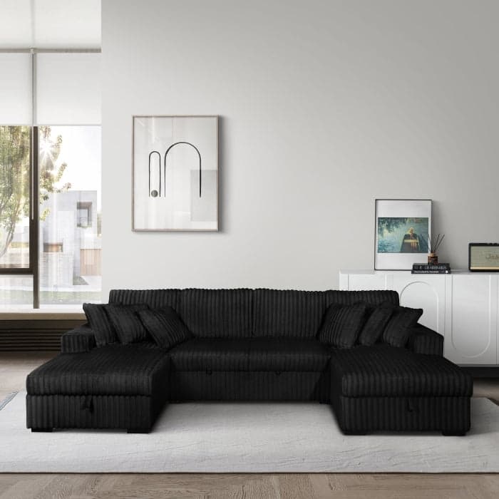 Modern U-Shaped Sectional Sofa Bed with Storage Chaises, USB Port, Wireless Charger and Pillows