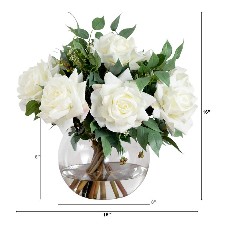 16-in Artificial Roses and Mixed Greens Arrangement