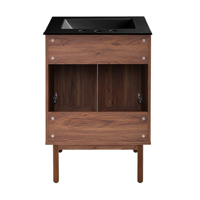 Classe 24 In. Brown Oak Bathroom Vanity With Black, 3-Hole Ceramic Sink Top
