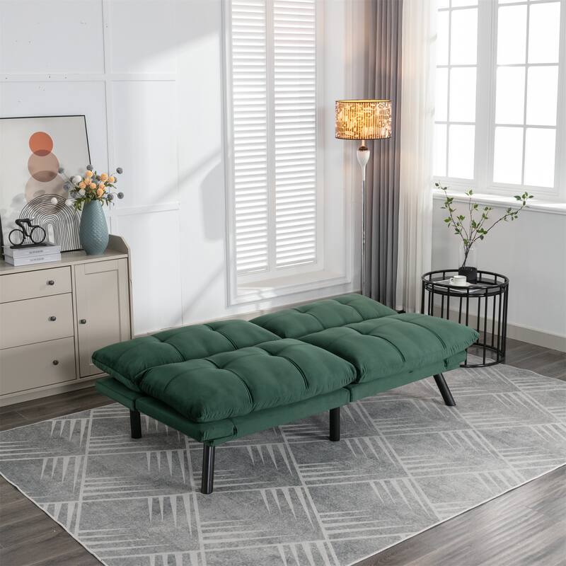 Velvet Sofa Bed with Adjustable Armrest and Backrest