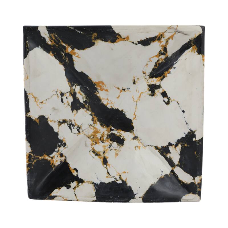 Stone Marble Decorative Bowl Geometric Design Vein Finish - 4" Black - 8" x 8" x 3.5"