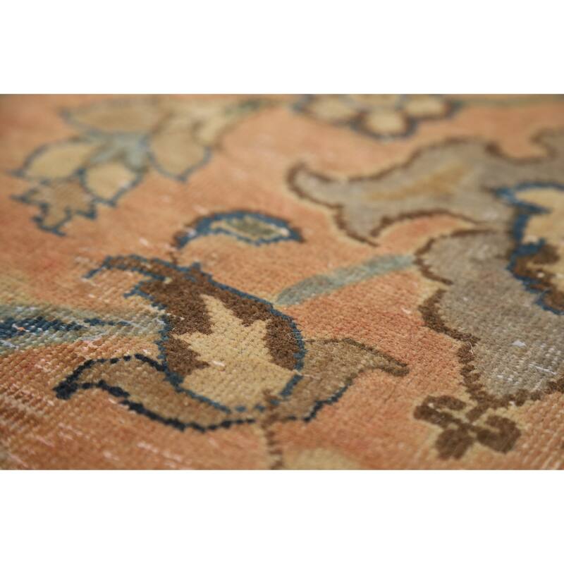 Distressed Floral Tabriz Persian Rug Hand-Knotted Orange Wool Carpet - 5'5"x 8'8"