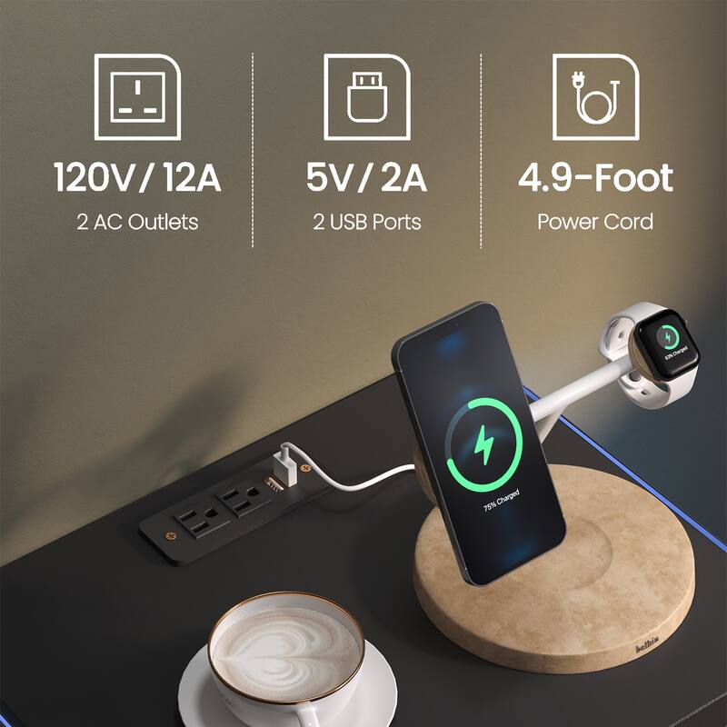 LED Nightstand with Adjustable Colors, 2 Drawers, and Power Sockets for Bedroom & Living Room