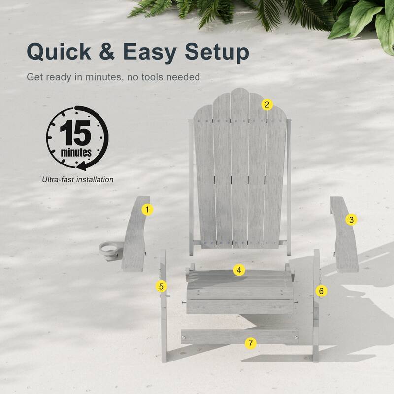3-Position Adjustable Folding Adirondack Chair W/ Ottoman for Outdoor