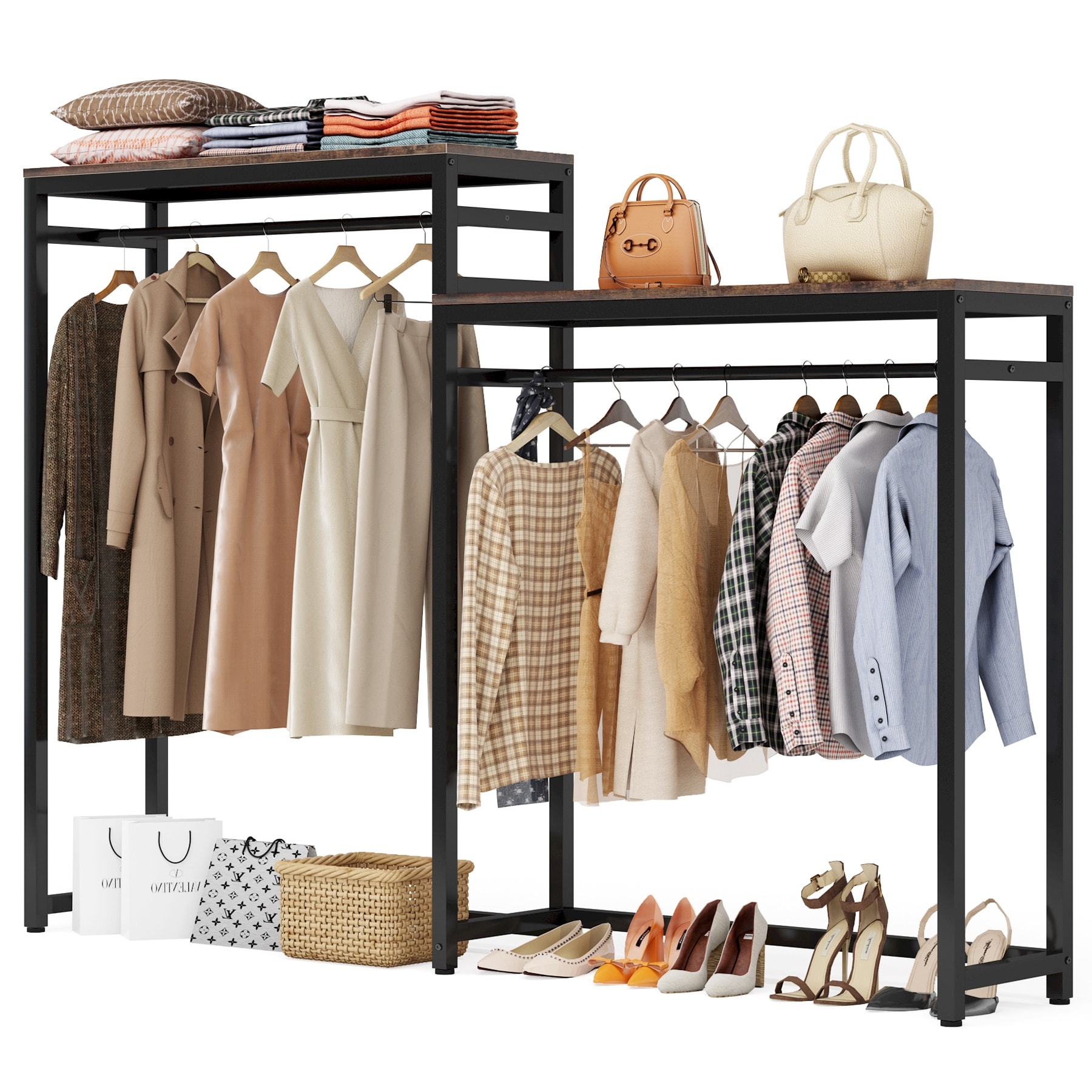 YY Home Clothing Garment Rack with Shelves, Metal Cloth Hanger