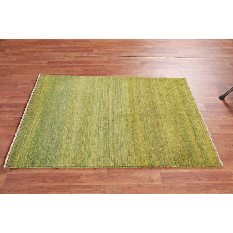 Green Yellow Modern Gabbeh Oriental Rug Hand-Knotted Wool Carpet - 3'4" x 4'9"