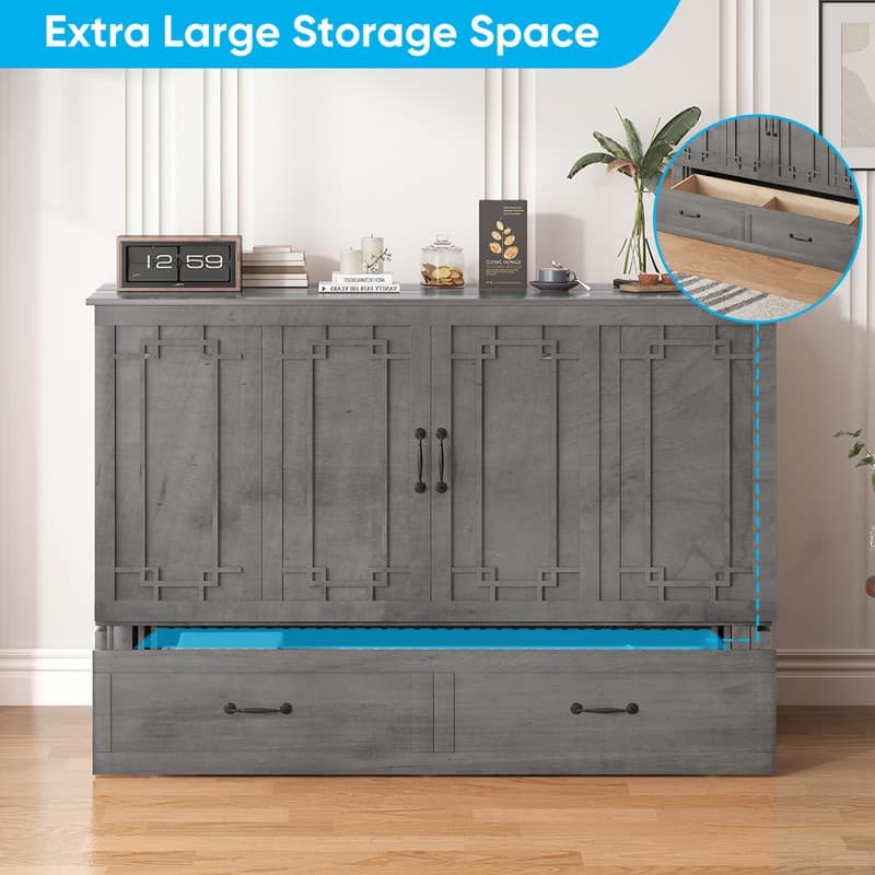 Mixoy Queen Size Murphy Bed with Mattress,Foldable Space-Saving Cube Cabinet Bed