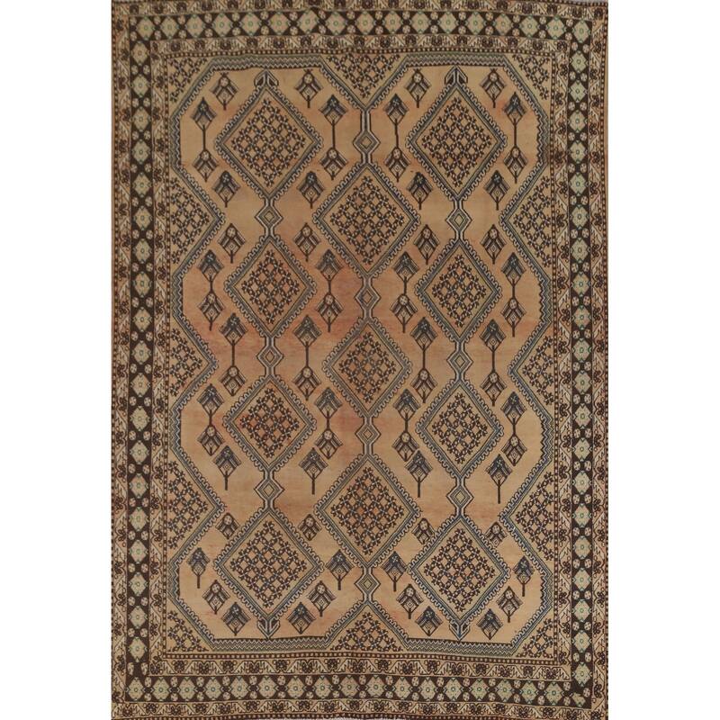 Geometric Bakhtiari Persian Vintage Rug Hand-Knotted Wool Carpet - 6'10"x 9'5"
