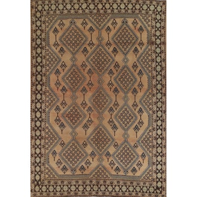 Geometric Bakhtiari Persian Vintage Rug Hand-Knotted Wool Carpet - 6'10"x 9'5"