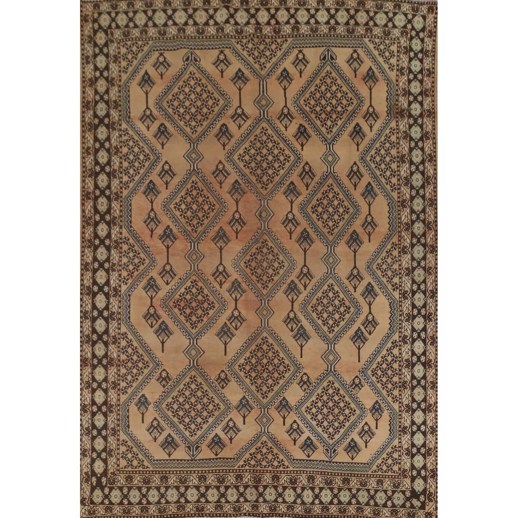 Geometric Bakhtiari Persian Vintage Rug Hand-Knotted Wool Carpet - 6'10"x 9'5"