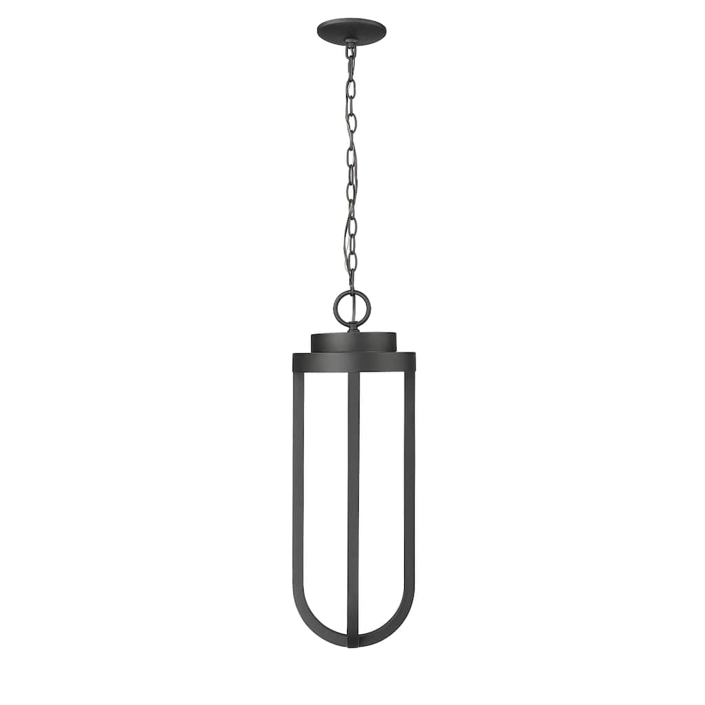 Leland by Z-Lite 1 Light Outdoor Chain Mount Ceiling Fixture in Sand Black with Sand Blast Glass Shade