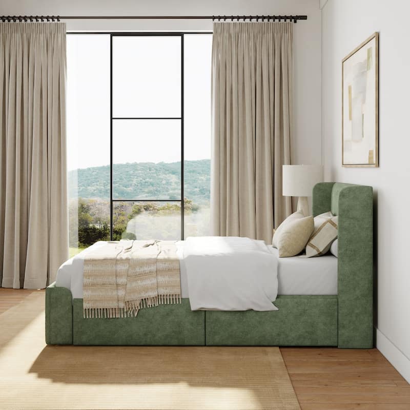Plank and Beam Twin-Size Upholstered Bed with Rectangular Headboard