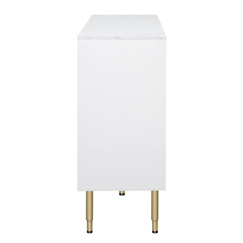 Luxury Storage Cabinet with Marble Finish, Gold Legs & Tempered Glass Doors for Modern Living Spaces