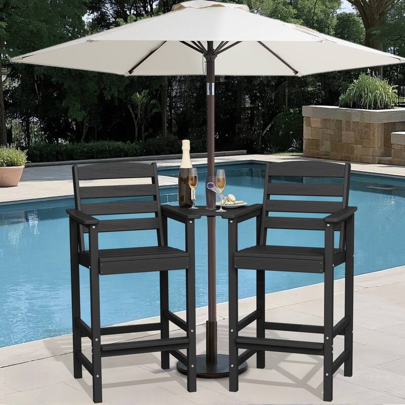 HDPE 2-Piece High Bar Stool Set with Umbrella-Compatible Connecting Panel
