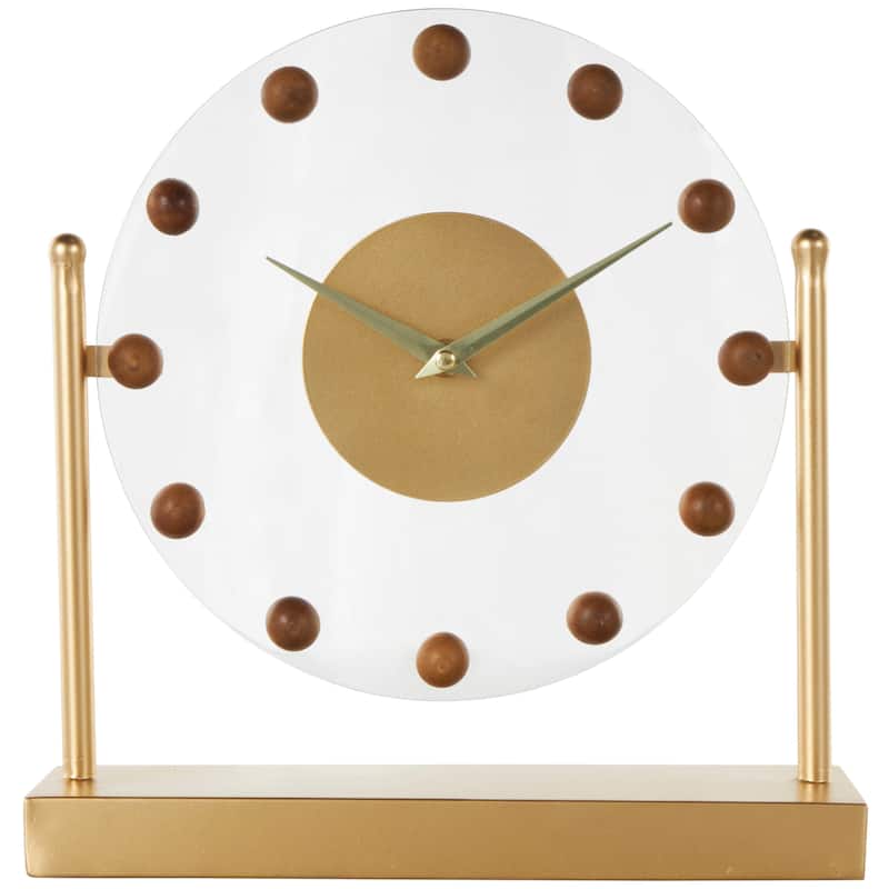 Gold or Black Metal Acrylic Face Clock with Wood Ball Accents