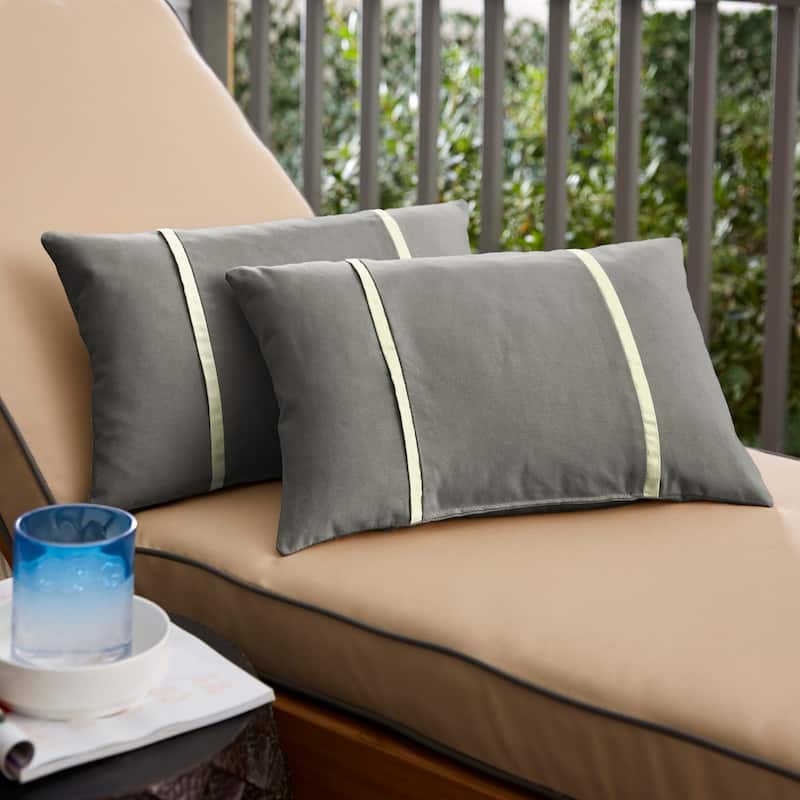 Sorra Home Sunbrella Outdoor Double Petite Flange Pillow Set of 2 - Sunbrella - Canvas Charcoal/Canvas Natural - 12 in H x 18 in W x 6 in D