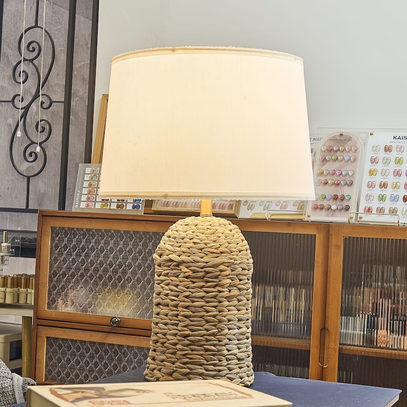 1-Light 23" Large Desk Lamp with Handcrafted Vine Base and Fabric Shade, Bulb Not Included - Natural Light Tan