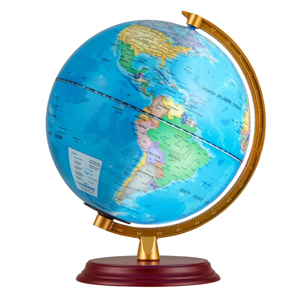 Gymax 8 Inch Illuminated World Globe Night Light up Globe Lamp Wooden