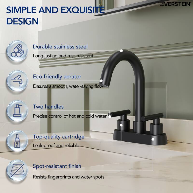 4" Centerset 3 Holes Double Handle 360° Swivel Bathroom Sink Faucet