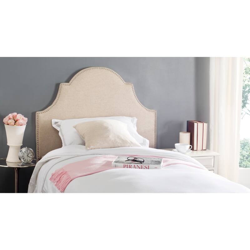 SAFAVIEH Chana Hemp Linen Upholstered Arched Headboard - Silver Nailhead (Twin)
