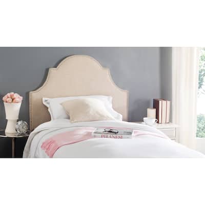 SAFAVIEH Chana Hemp Linen Upholstered Arched Headboard - Silver Nailhead (Twin)