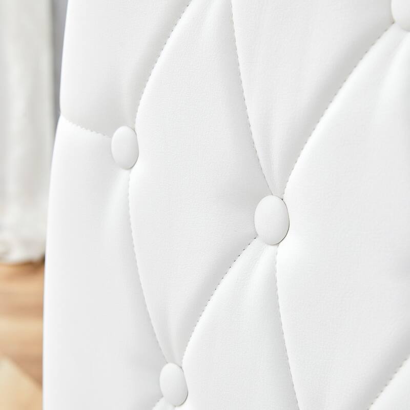 4 piece set of white armless dining chairs ,The grid and buckle design of the back
