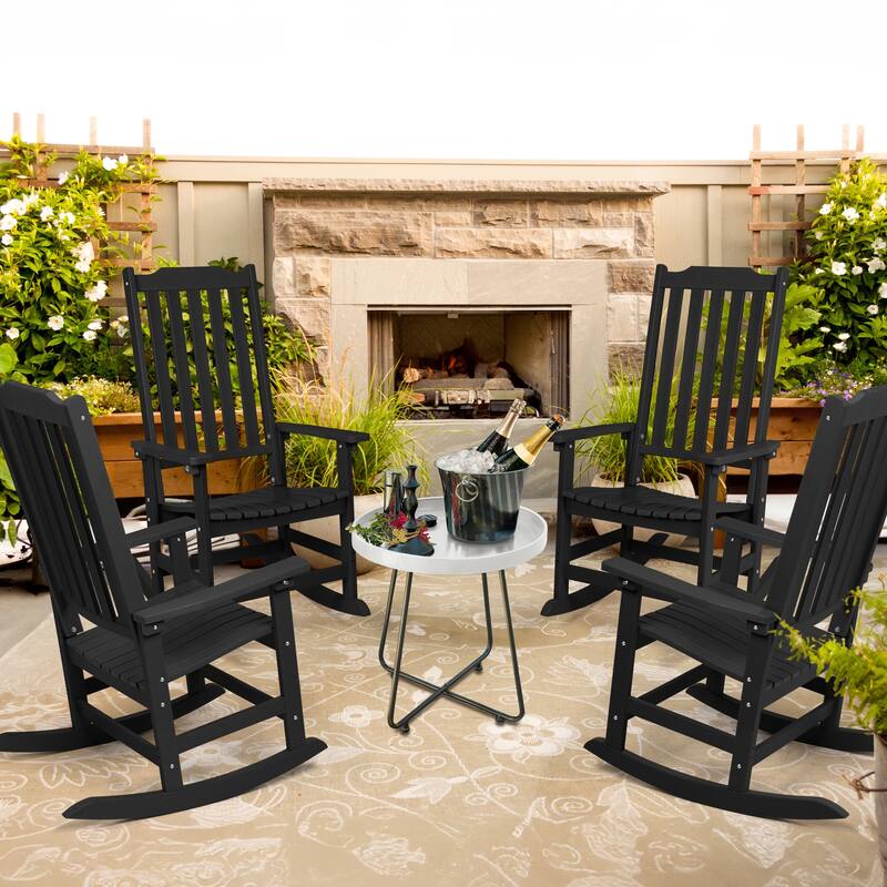 Vrakae 4 PCS Patio All Weather Resistant High Back Rocking Chair