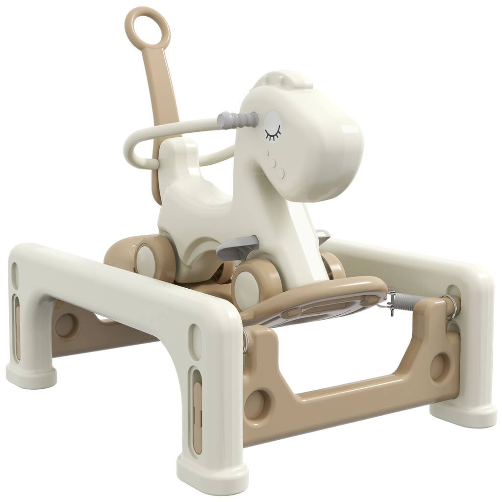 5 in 1 Rocking Horse for Toddlers Years 1-6, Kids Spring Ride on Horse Balance Bike with Detachable Balance Board - Cream White