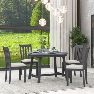5-Piece Wood Dining Table Set Round Extendable Dining Table with 4 ...