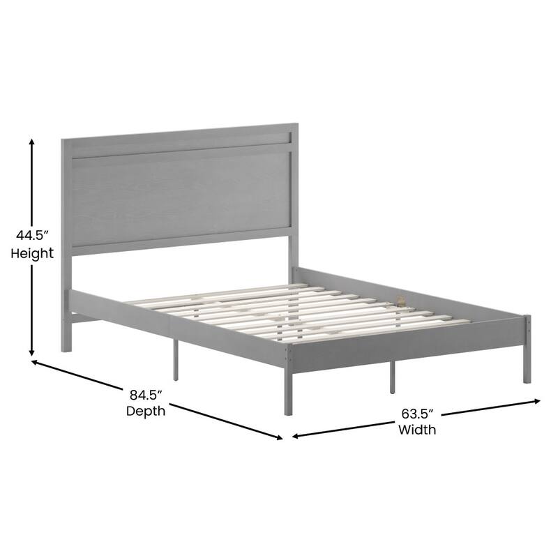 Modern Solid Wood Platform Bed with Headboard and Wooden Slats