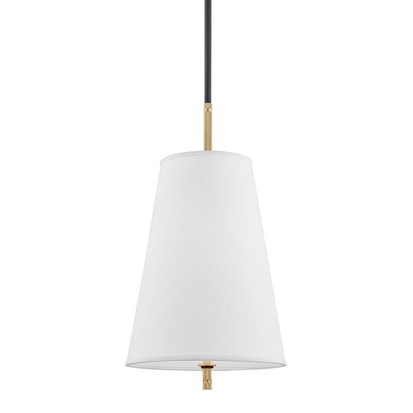 slide 2 of 2, Hudson Valley Bowery 1-Light Pendant with White Belgian Linen Shade Aged Old Bronze