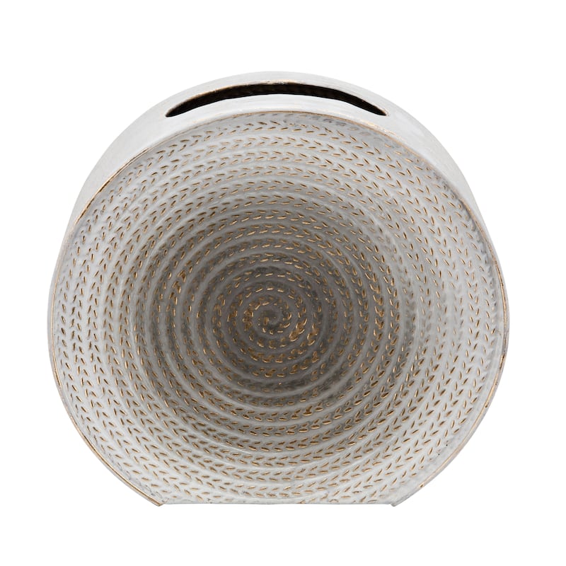 Metal 11"h Round Vase, White 11.02"H