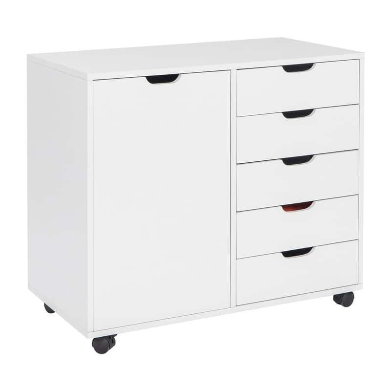 Single Door Five Drawers MDF With PVC Wooden Filing Cabinet White
