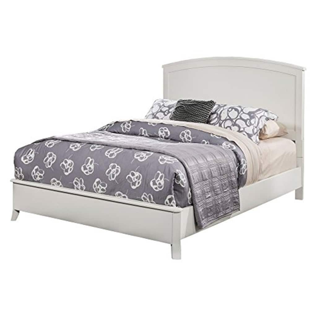 King Size Bed Mid Century Modern Panel Bed White Finish - Headboard, Footboard & Rails Included