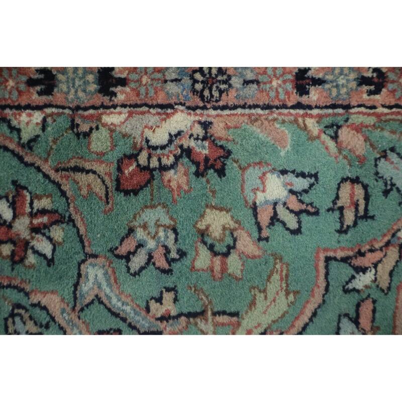 Hand Knotted Oriental 100% Wool Carpet Traditional All-Over Green Kashan Area Rug - 9' 11'' X 8' 1''