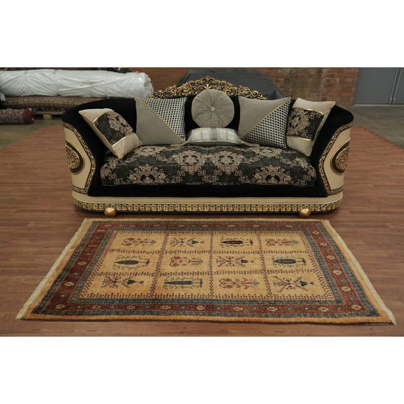 Hand Knotted Oriental 100% Wool Carpet Traditional Tribal Peach Gabbeh (Qashqai) Area Rug - 6' 7'' X 3' 11''