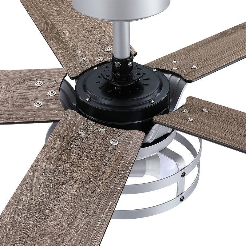52" Silver Metal Reversible 5-Blade LED Ceiling Fan with Remote