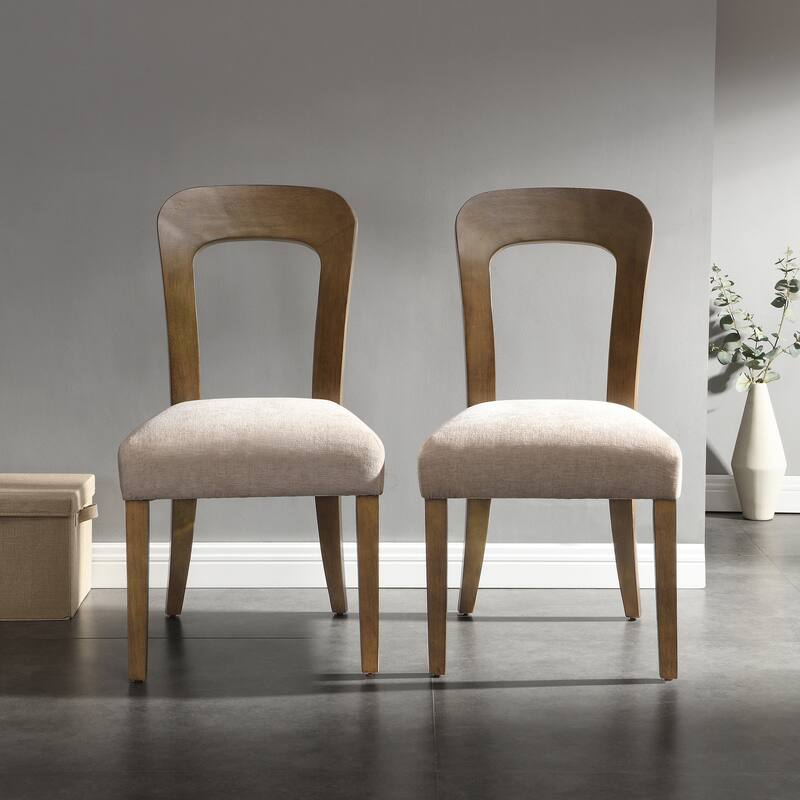 Dining Chairs Set of 2, Upholstered Kitchen Side Chairs with Fabric Seating, Rubber Wood Frame Chairs for Living Room
