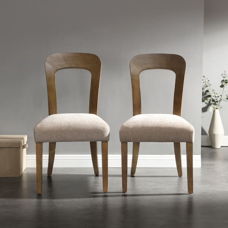 Roomfitters Upholstered Kitchen Side Chair Set of 2, Solid Rubber Wood Legs, Comfortable Beige Seating