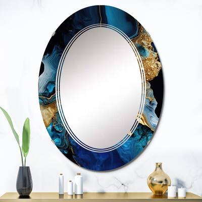 Designart 'Abstract Geode Gold And Blue Marble IV' Printed Abstract Marble Wall Mirror