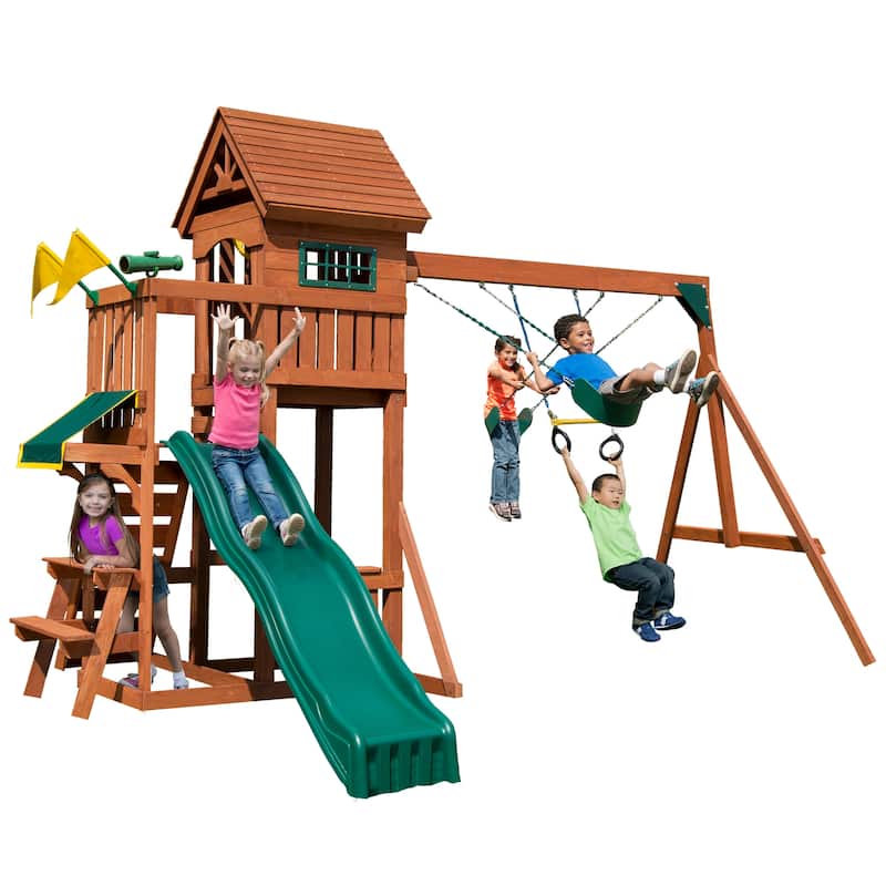Swing-N-Slide Playful Palace Wood Outdoor Playground Swing Set