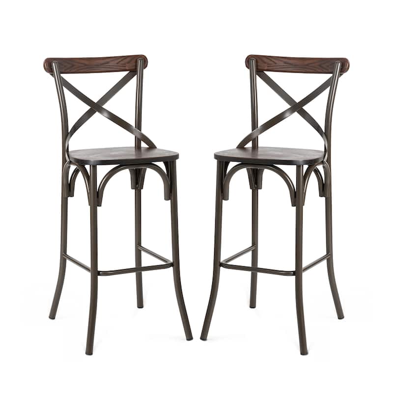 Glitzhome Industrial Rustic High Bar Stools with Wood Seat