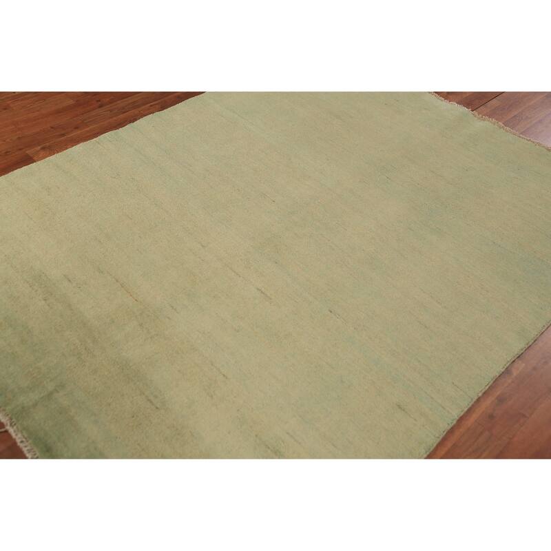 Modern Gabbeh Oriental Area Rug Handmade Green Wool Carpet - 5'0" x 6'7"