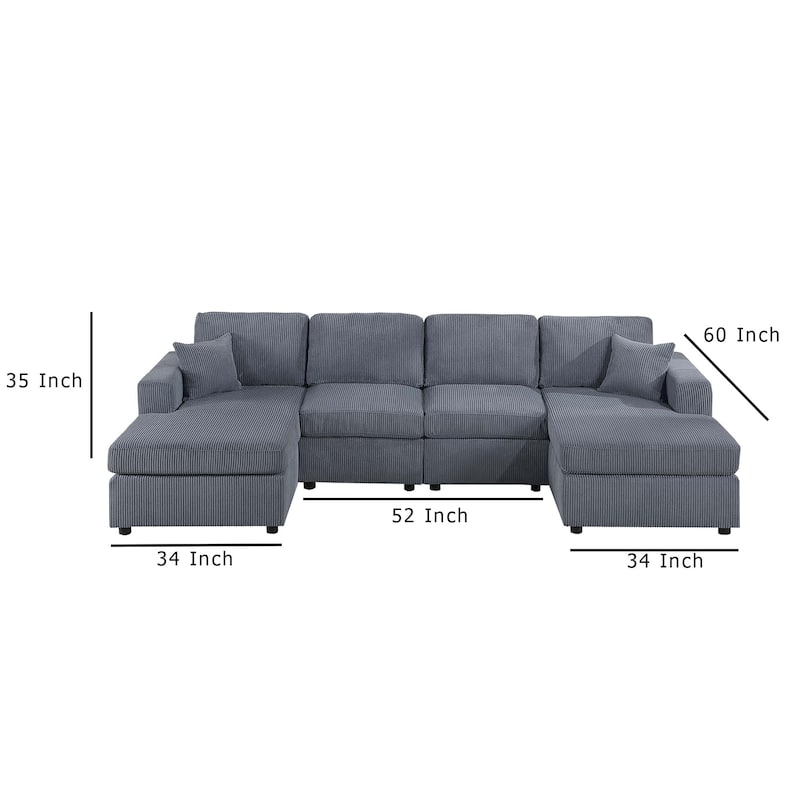 Iny U Sectional Sofa Set with Chaise, Armless Chair, 2 Pillows, Gray