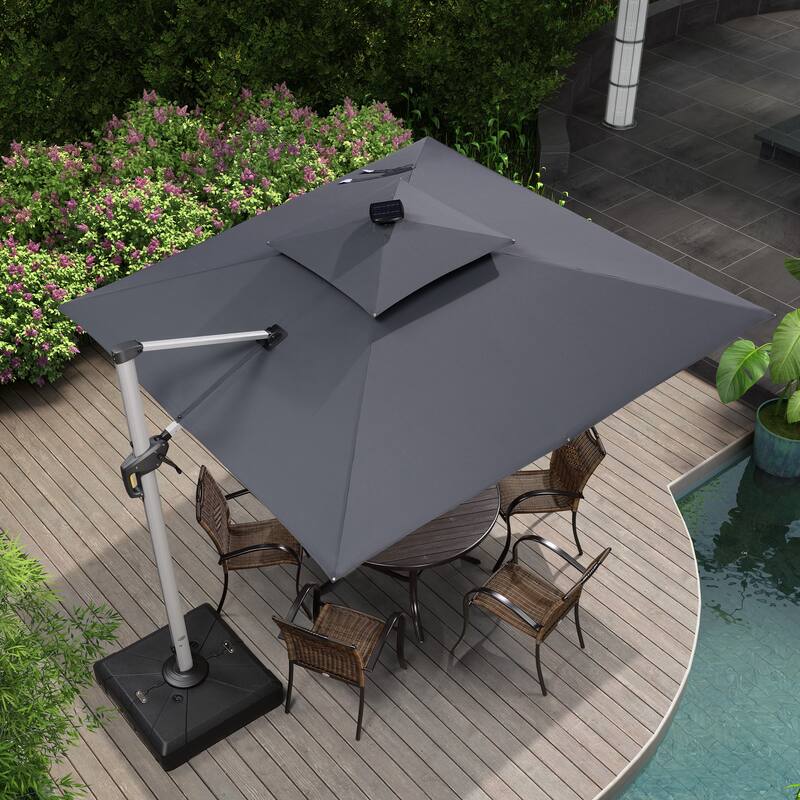PURPLE LEAF 9 ft Double Top LED Square Patio Cantilever Umbrella with Base Bed Bath & Beyond