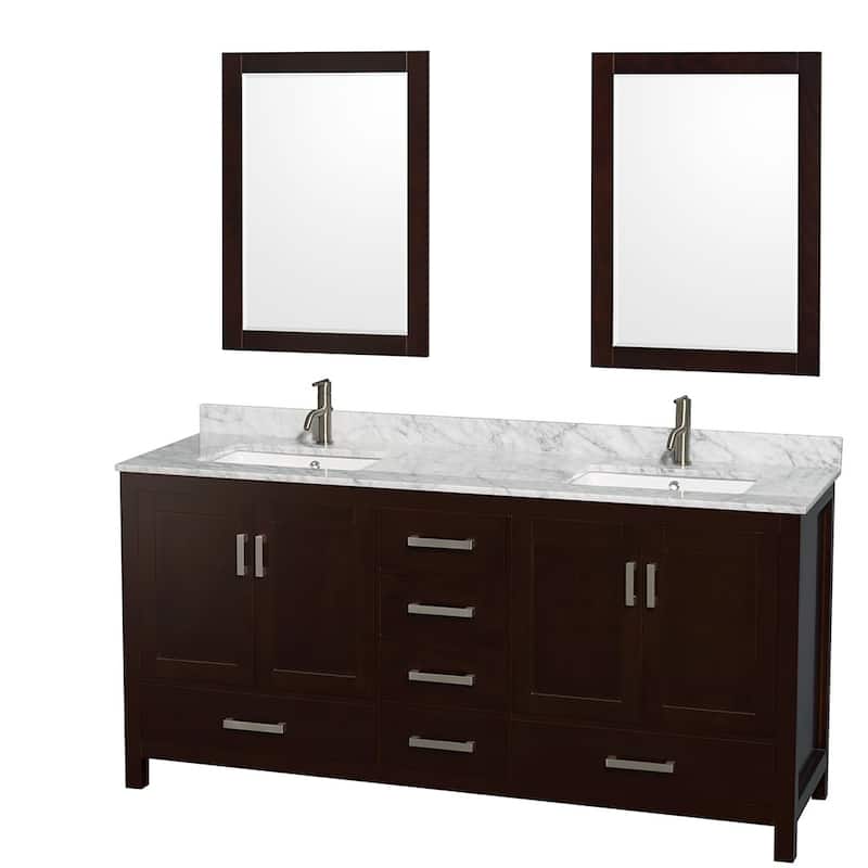 Wyndham Collection WCS141472DUNSM24 Sheffield 72" Freestanding Vanity - Espresso / White Carrara Marble Top / Brushed - Espresso Finish