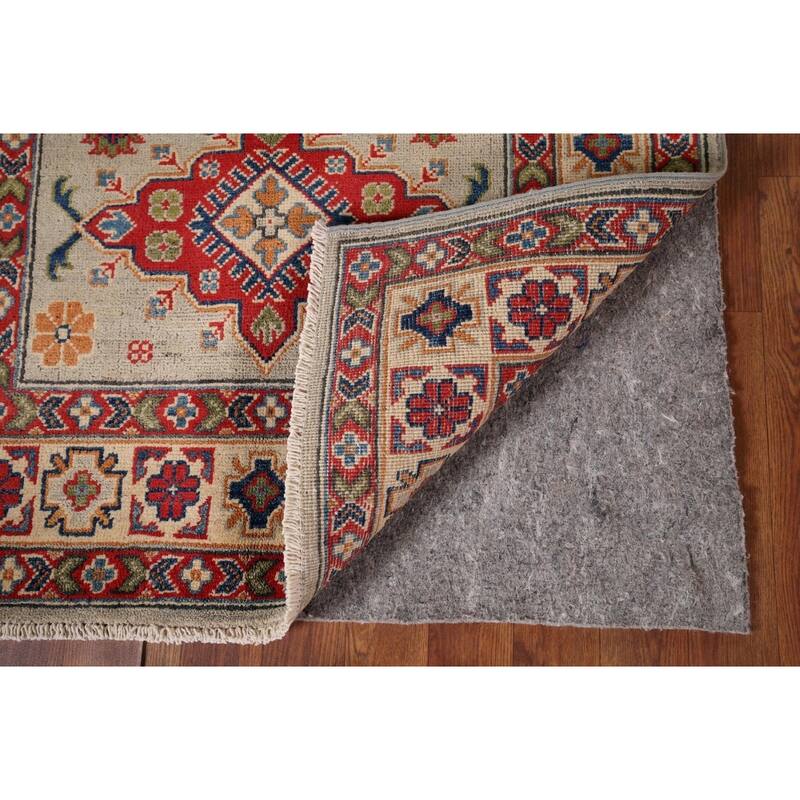Geometric Kazak Accent Rug Hand-Knotted Foyer Wool Carpet - 3'3" x 5'2"