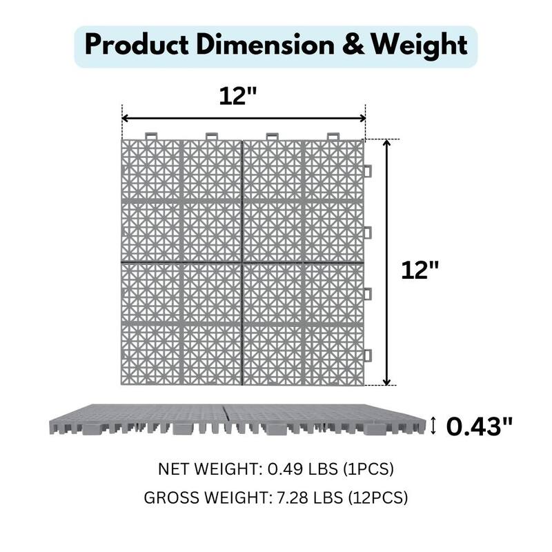 12 x 12 Inch Gray Interlocking Deck Tiles, Rosette Pattern Pack of 12